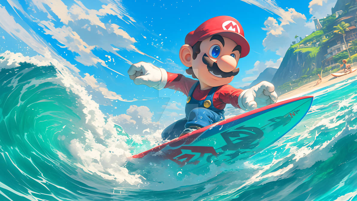 Mario Shell Surfing Surfer Mario by SlimShadyWallpaper on DeviantArt
