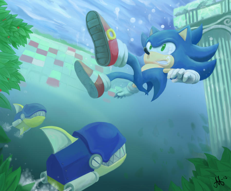 Сонник голодный. Aquatic Ruin Zone Sonic 2. Sonic Aquatic Ruin Zone. Соник еж тонет.
