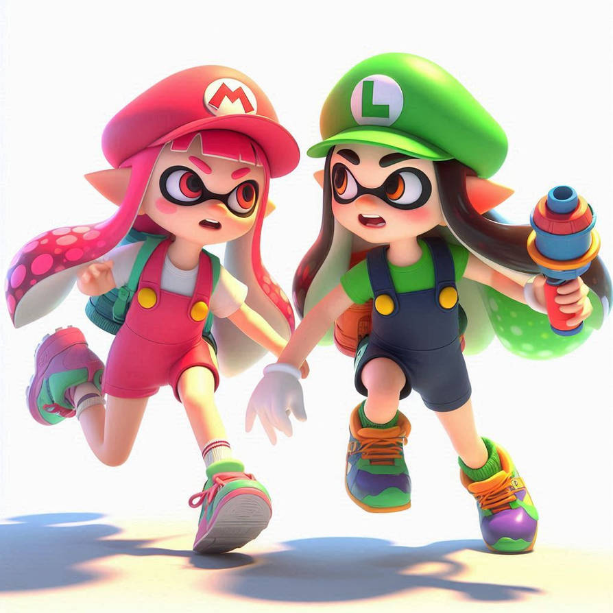 Inkling-girl Mario and Luigi by cloudmaster316 on DeviantArt
