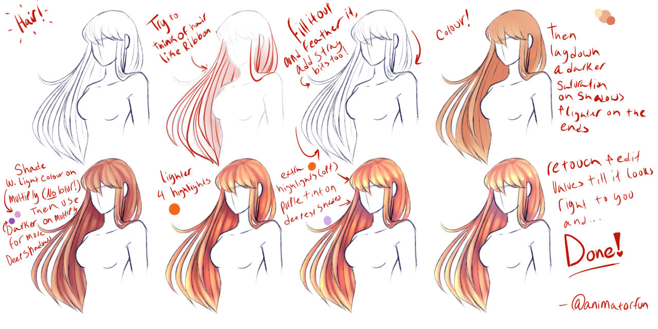 Coloring Tutorial  Drawing hair tutorial, Deviantart drawings, Anime art  tutorial