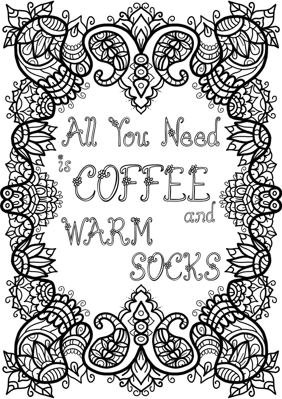 Free Colouring Page - Coffee and Warm Socks