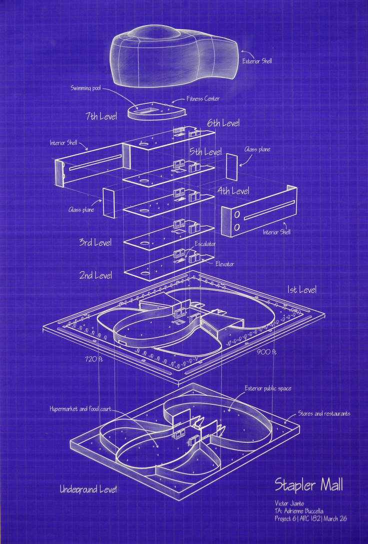 Stapler Mall Exploded Axonometric Drawing by Kendezi on DeviantArt
