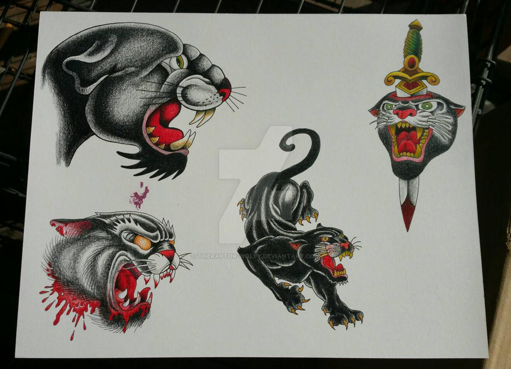 panther tattoo flash sheet 1 by TheRaptorWolfy on DeviantArt