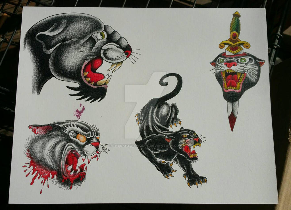 panther tattoo flash sheet #1