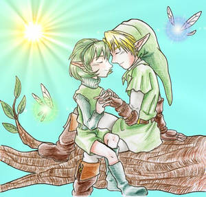 Link and Saria holding hands