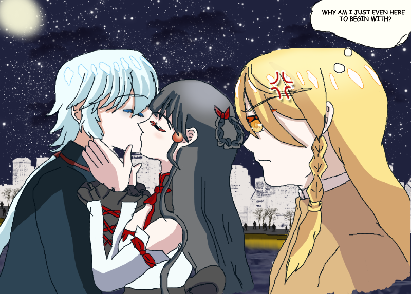 Thanatos and Ye yin kissing in front of Shaka
