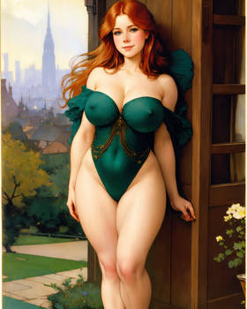 Redhead green lingerie