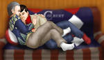 Christmas cabin couch cuddling by ErinPtah