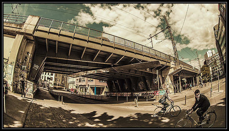 Berlin bridge for trains, and street art.