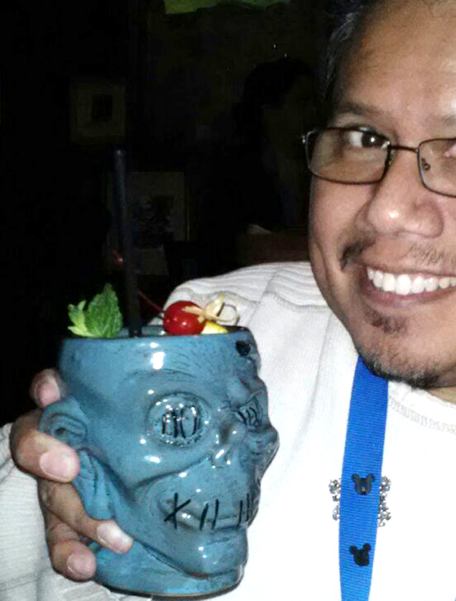 Me with a Shrunken Zombie Head Drink