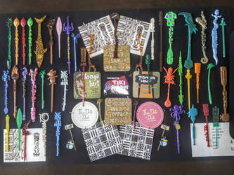 Shadowbox display of Tiki swizzle sticks