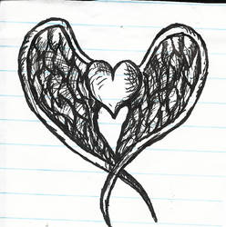 Winged Heart Sketch in Permanent Marker