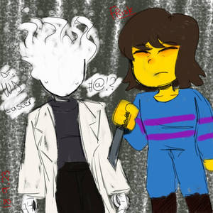 Gaster (from handplates) and Frisk from Undertale