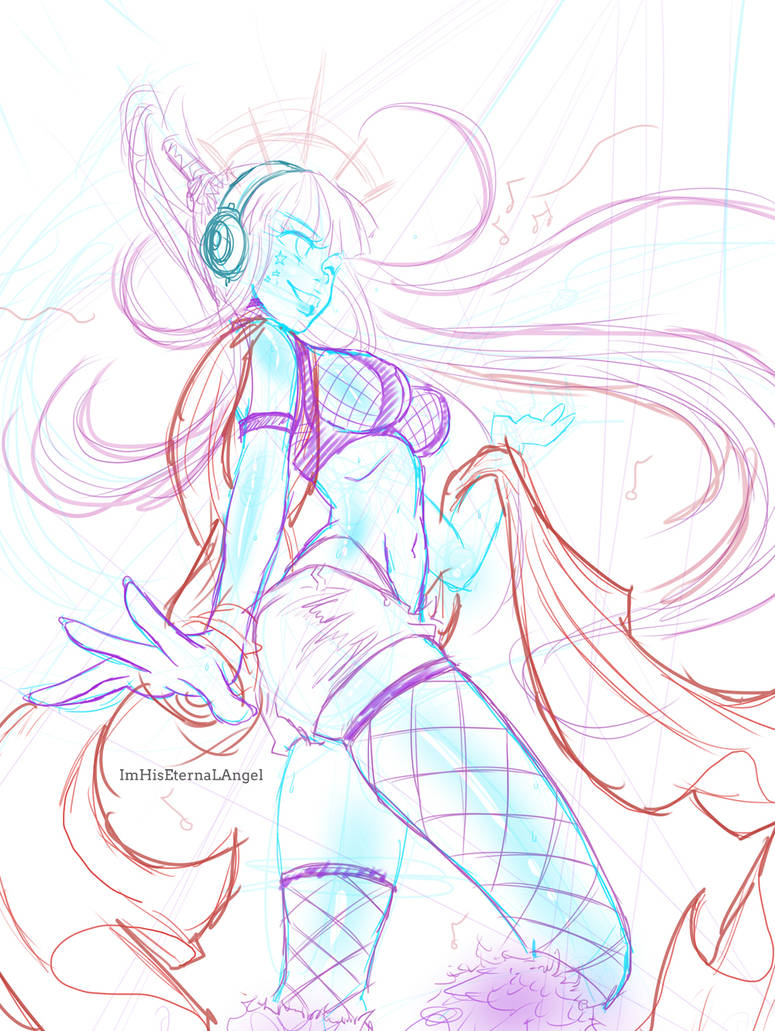Sketch - Raver Girl by EmeraldAngelStudio