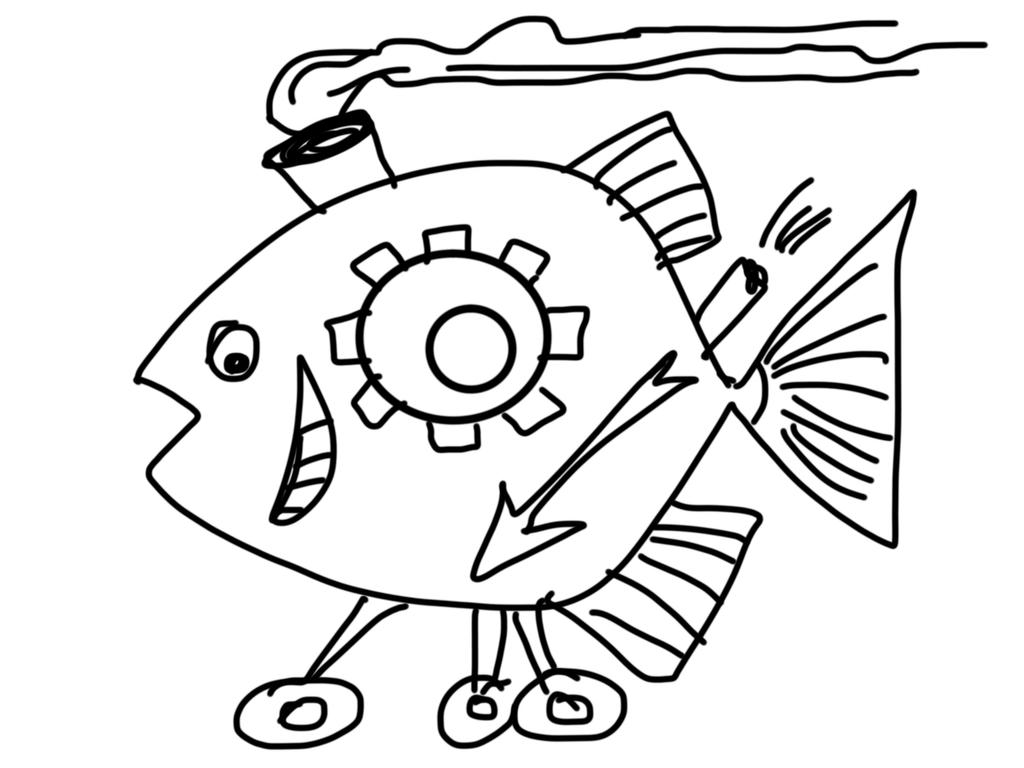 Fish Mech Coloring In Sketch a Mechanical Fish by Redbear7 on DeviantArt