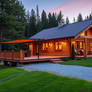 A Beautiful Log Cabin On A Summer Evening At The E