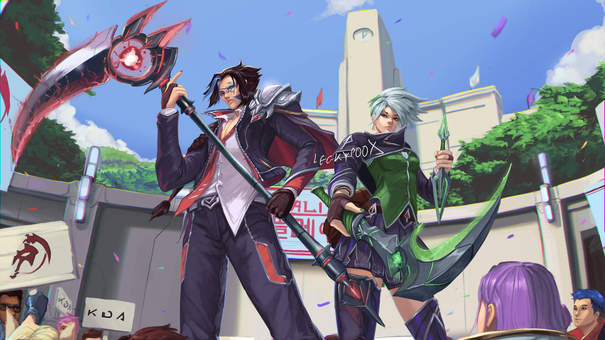 Battle Academia Kayn and Akali skin concept fanart by LeekypooArt on