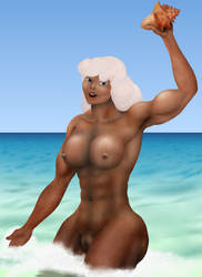 big blond frolicking in surf by MuscleWomen-Planet