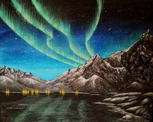 Northern lights aurora painting