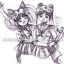 Sailor Moon and Chibimoon Pen Sketch