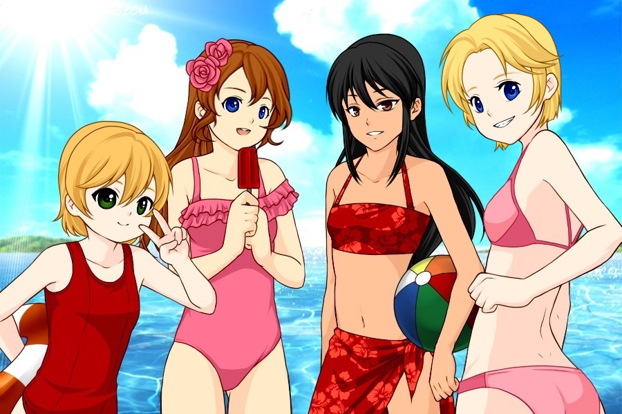 Girls on the Beach: Tara, Catherine, Lucy and Ella