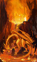 Fire Dragons And Lava Ninjas Fighting In A Volcano