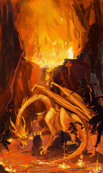 Fire Dragons And Lava Ninjas Fighting In A Volcano