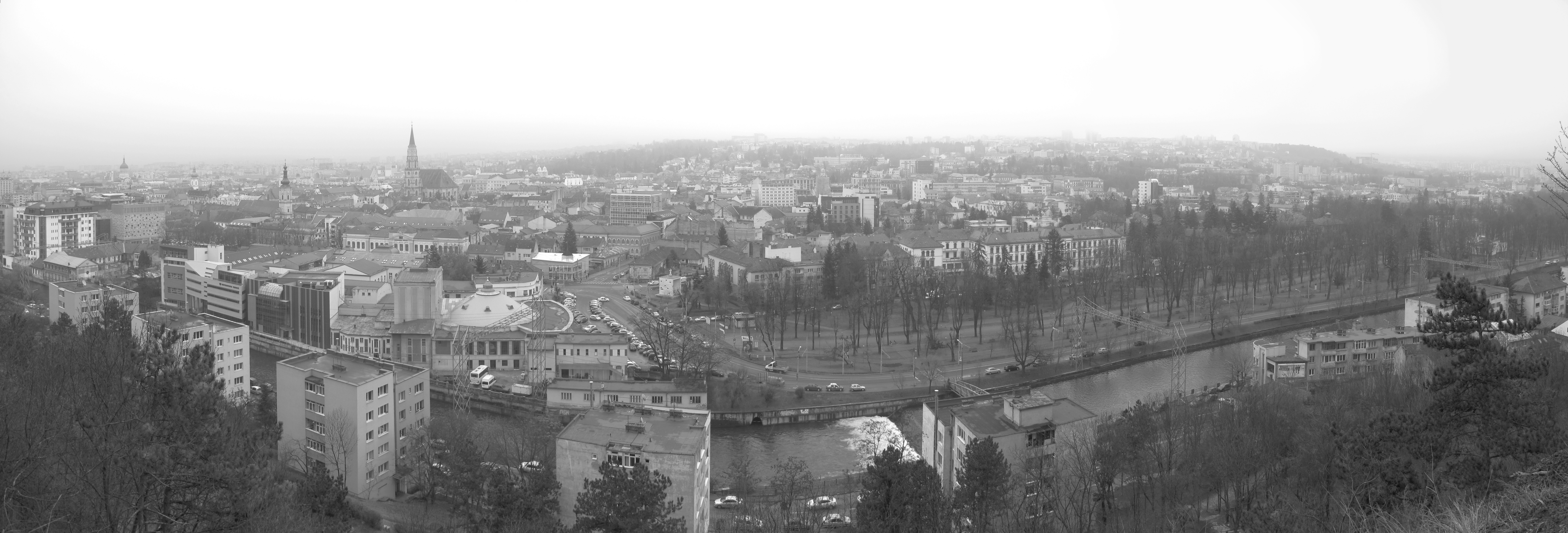 Panoramic view Cluj B-W