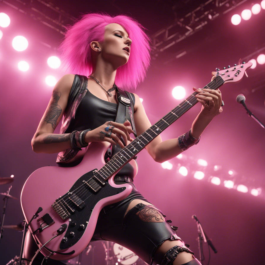Female Rocker Artist Pink haired female punk rocker jamming out on stag by mattwestie on ...