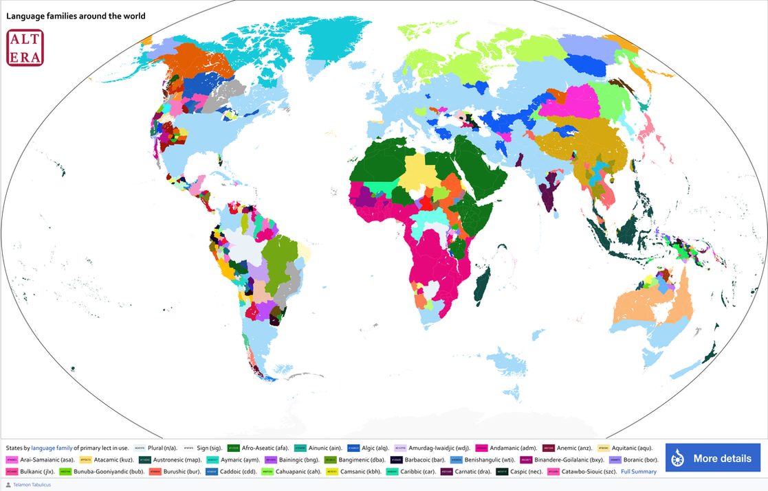 Primary Language Map Language Families of Primary Languages Used by TelamonTabulicus on ...