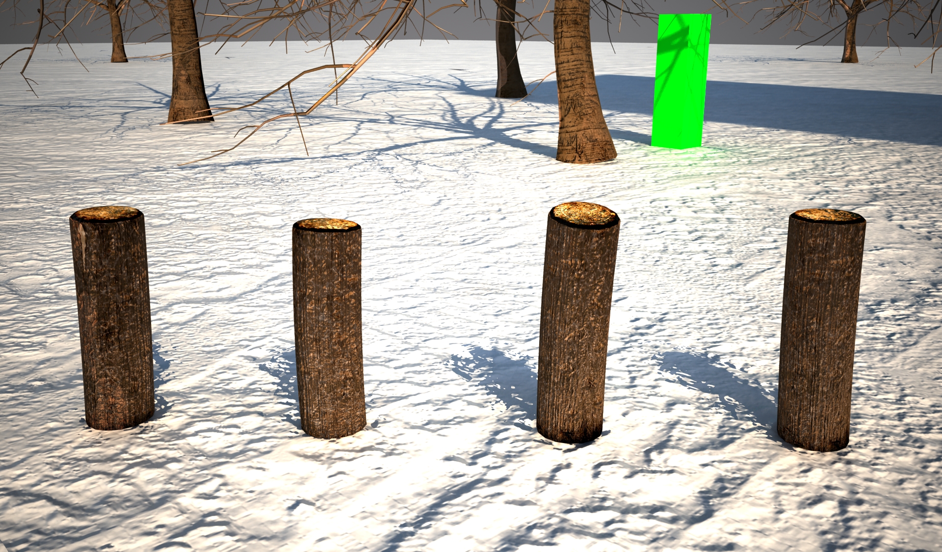 Wooden Posts and green rectangles