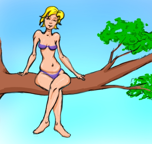 Young Woman Sitting on Tree Branch