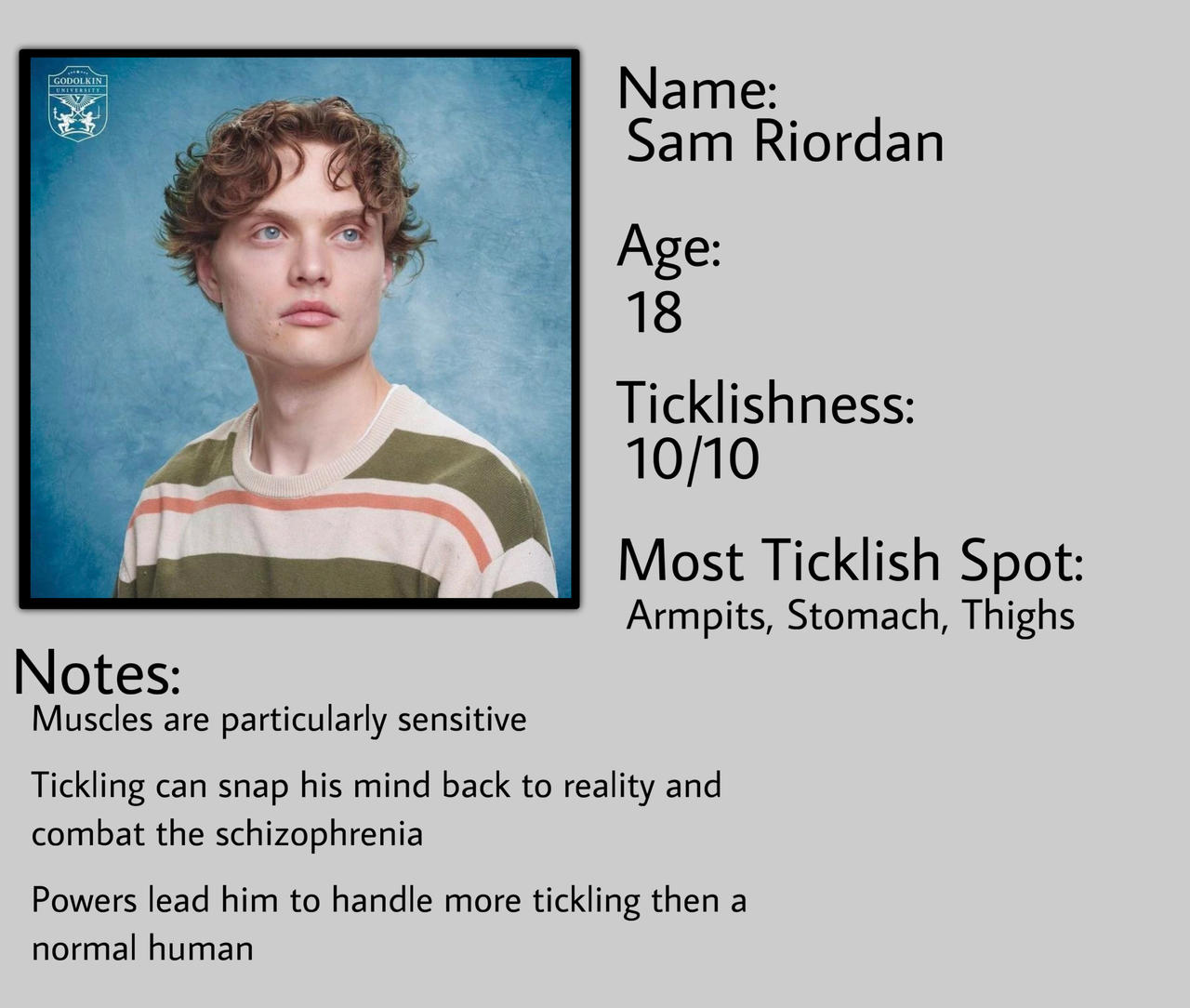 Sam Rhiordan Tickle Stats for Sam Riordan by Magicianboy14 on DeviantArt
