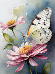 White Butterfly on Pink Flower