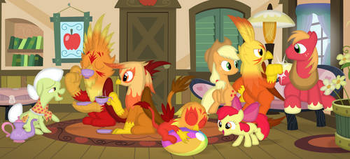 A visit from the Fire Griffons by Porygon2z