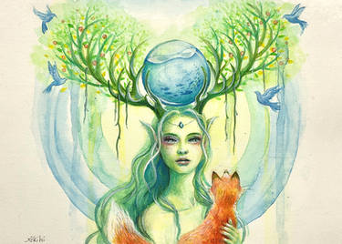 Forest Godess - watercolor