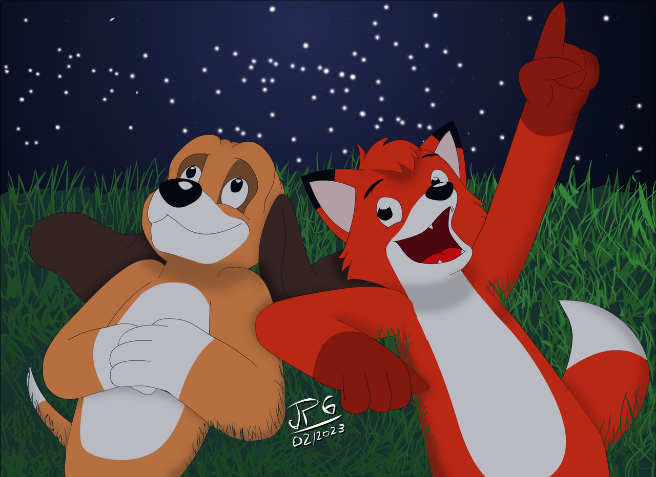Copper and Tod lying on the grass. by joaopedro4856 on DeviantArt