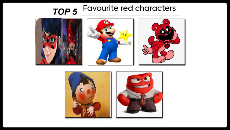 Top 5 favourite red characters by KaiceysArt on DeviantArt