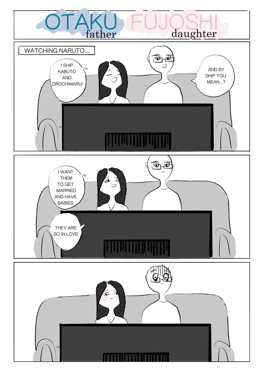 Otaku father, fujoshi daughter by actonliz on DeviantArt