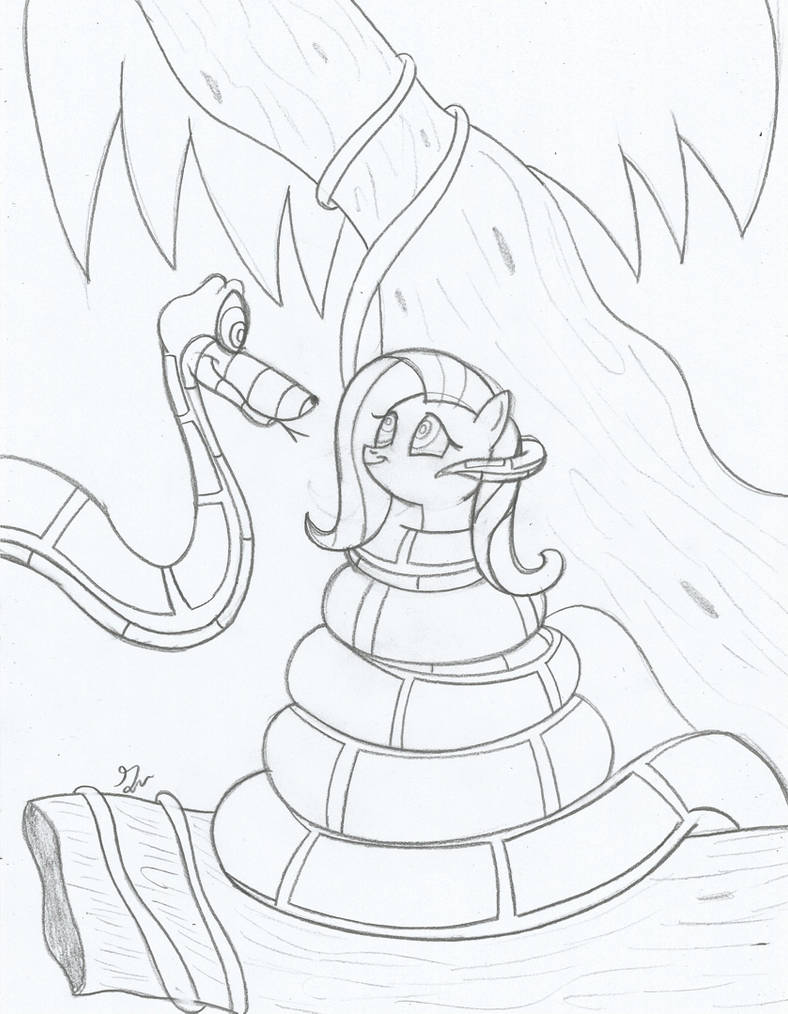 Kaa Meets Fluttershy Redraw Sketch by lol20 on DeviantArt