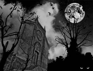 Spooky Haunted House With A Full Moon