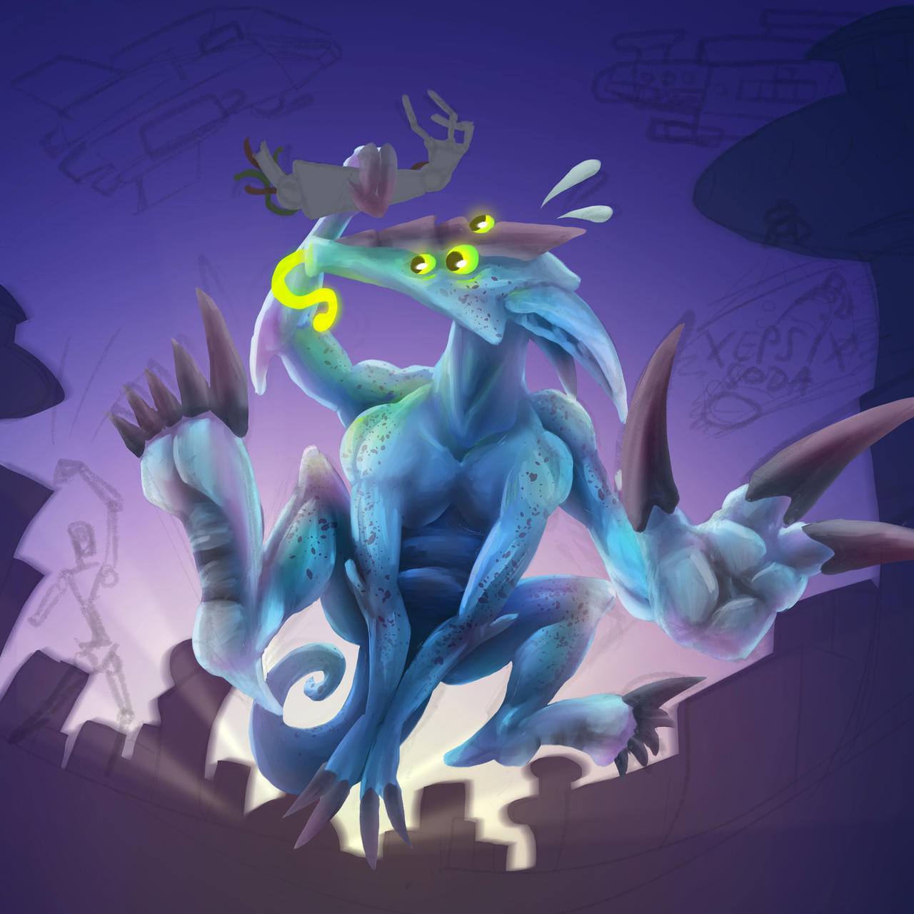 Gremlin illustration final, WIP