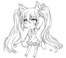 Chibi Neko Miku Lineart