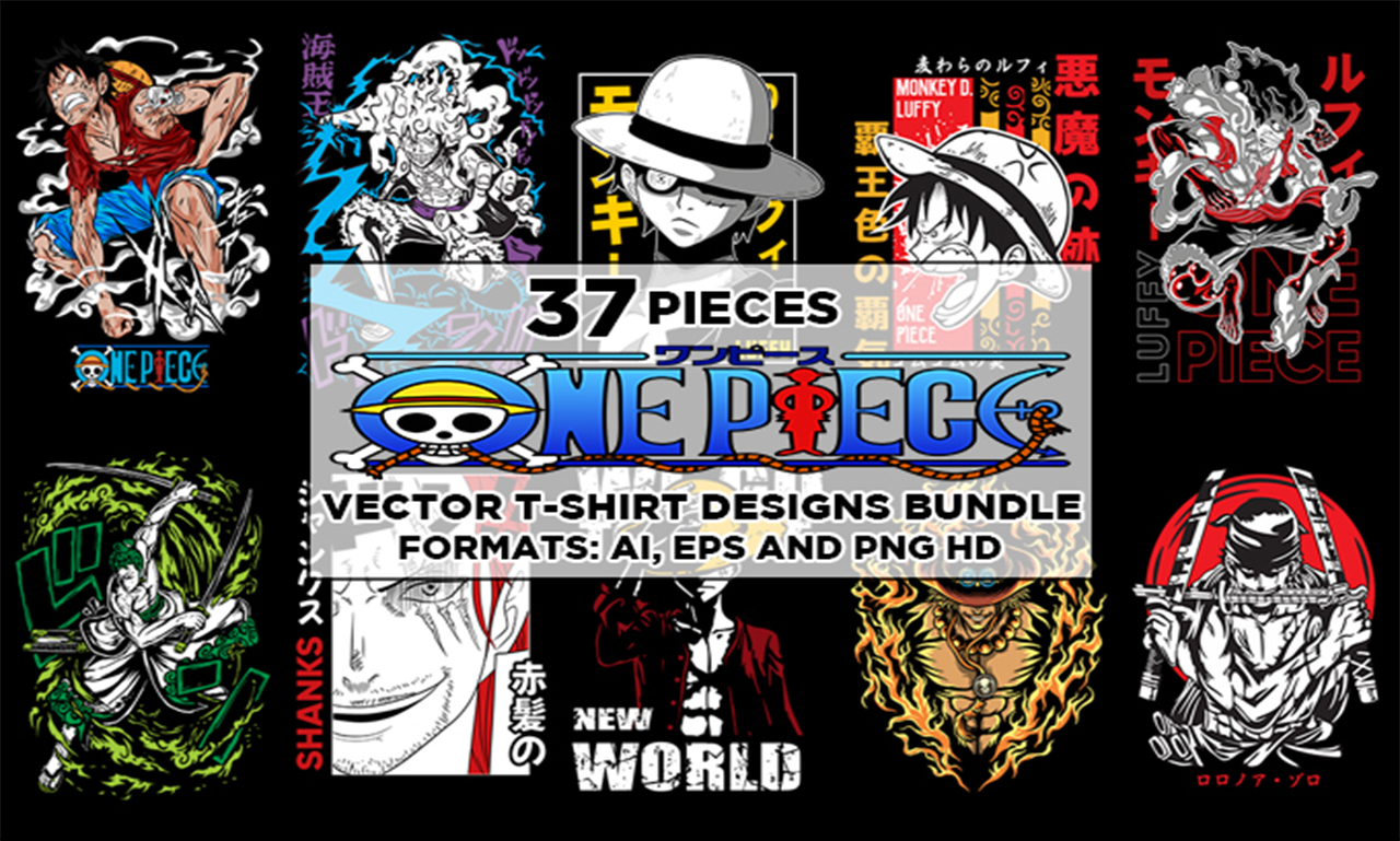 37 One Piece Anime Vectors Tshirt Designs Bundle 1 by thegraphex