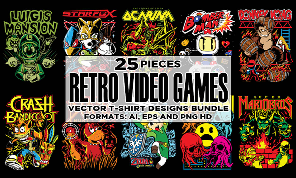 25 Retro Video Games Vector Tshirt Designs Bundle1 by thegraphex on ...