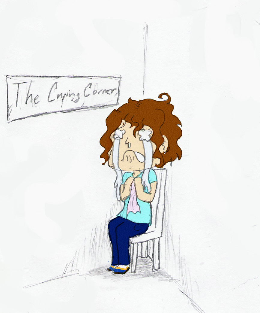 girl crying in corner drawing
