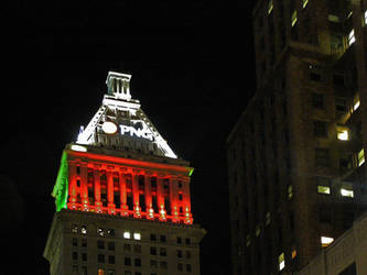 PNC Building at night at Christmas