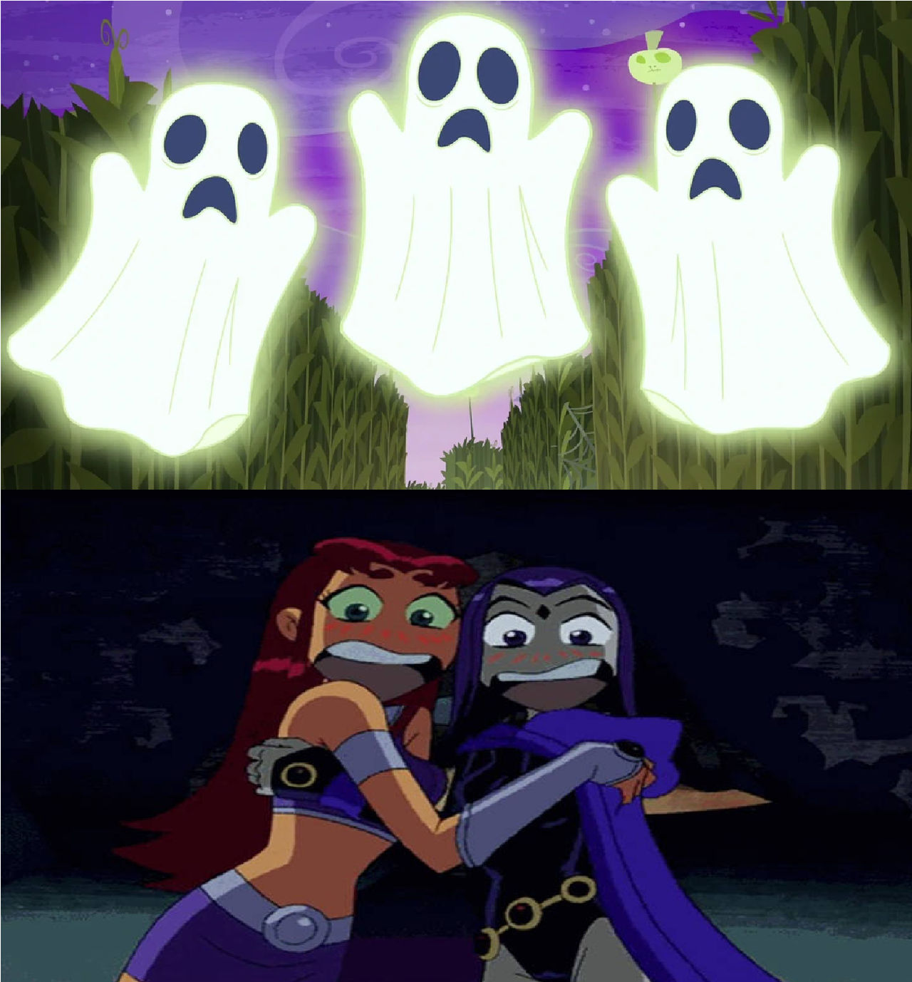 Raven Sccream Starfire and Raven scream at the Ghosts by Disneyponyfan on DeviantArt