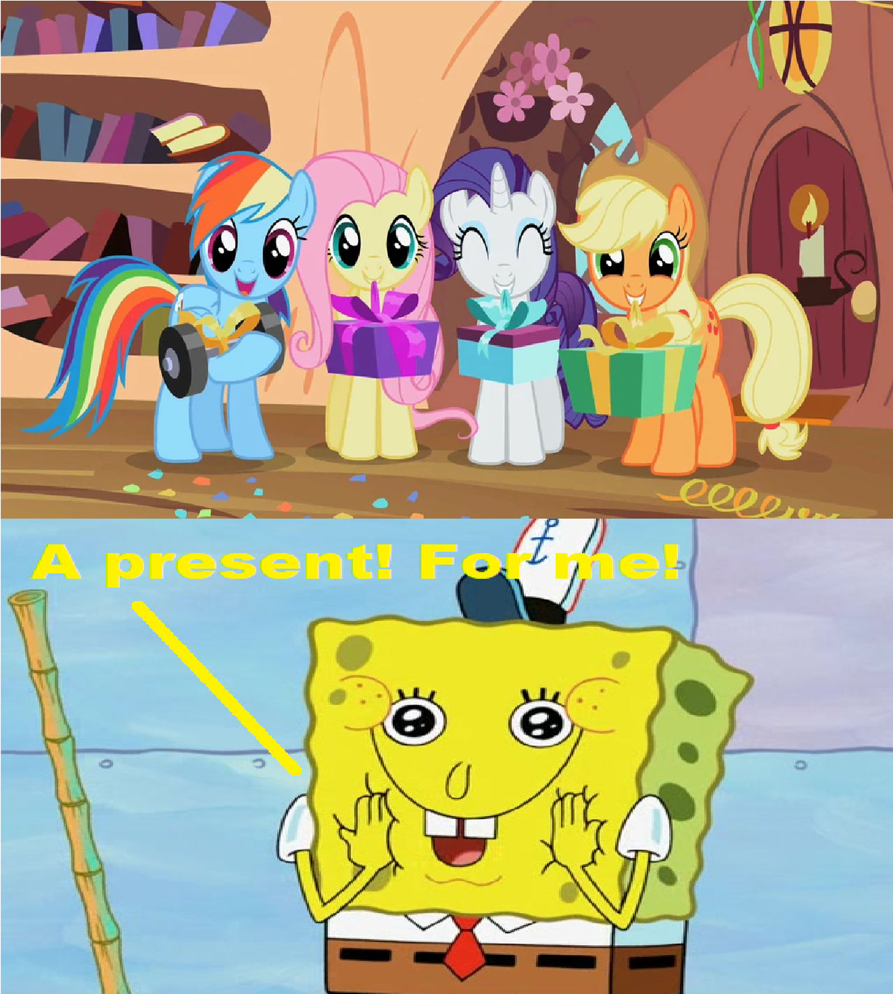 Ponies Gives Spongebob A Present by Disneyponyfan on DeviantArt