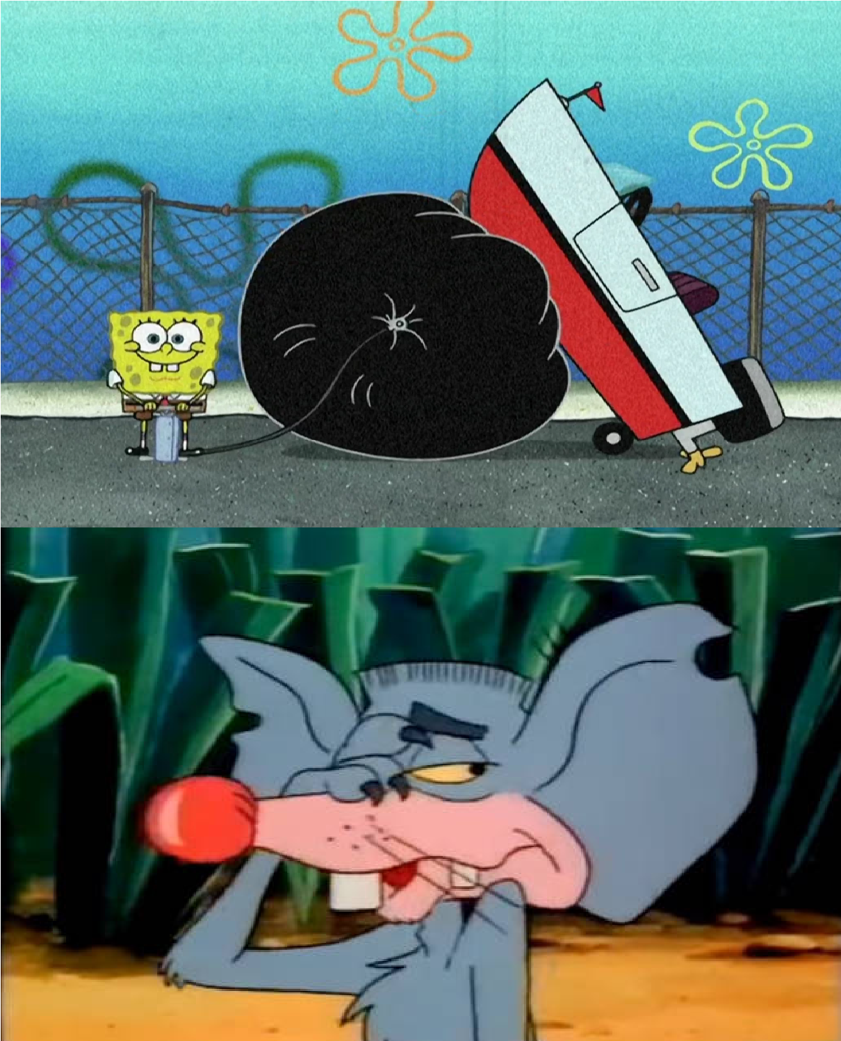 Spongebob Rattic Ratty facepalms at SpongeBob's pumping Tire by Disneyponyfan on DeviantArt